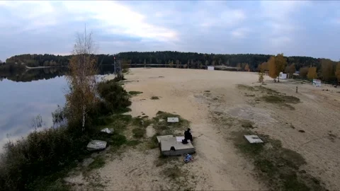 Flying on a quarry white sand forest Stock Footage 167065381