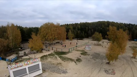 Flying on a quarry white sand forest Stock Footage 167065805
