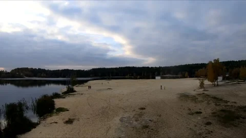 Flying on a quarry white sand forest Stock Footage 167065809