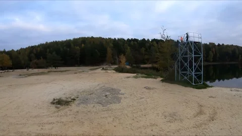 Flying on a quarry white sand forest Stock Footage 167066222