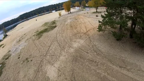 Flying on a quarry white sand forest Stock Footage 167066530