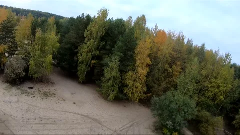 Flying on a quarry white sand forest Stock Footage 167066793