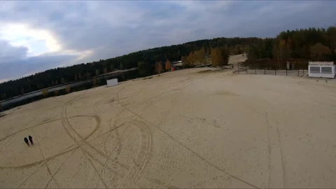 Flying on a quarry white sand forest Stock Footage 167066989
