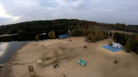 Flying on a quarry white sand forest Stock Footage 167067560