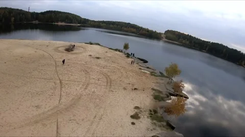 Flying on a quarry white sand forest Stock Footage 167068114