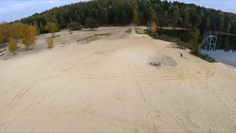 Flying on a quarry white sand forest Stock Footage 167068192