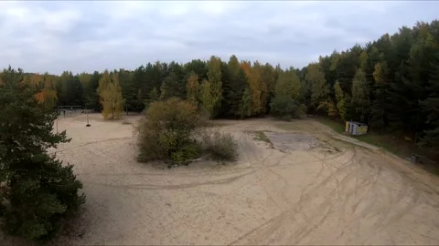 Flying on a quarry white sand forest Stock Footage 167068371