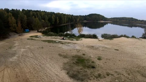 Flying on a quarry white sand forest Stock Footage 167068403