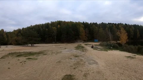 Flying on a quarry white sand forest Stock Footage 167068480