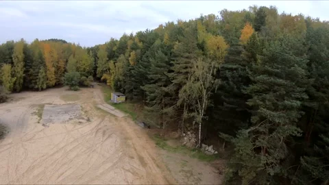 Flying on a quarry white sand forest Stock Footage 167068576