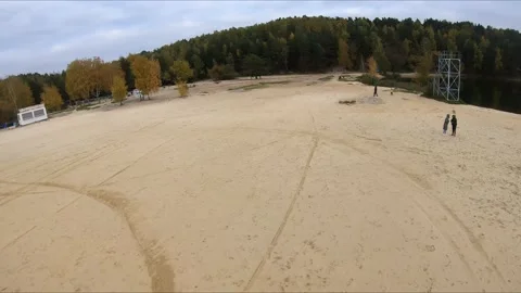 Flying on a quarry white sand forest Stock Footage 167068770