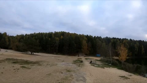 Flying on a quarry white sand forest Stock Footage 167068845