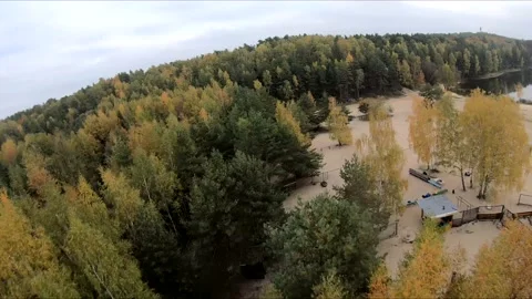 Flying on a quarry white sand forest Stock Footage 167069798