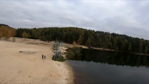 Flying on a quarry white sand forest Stock Footage 167197100