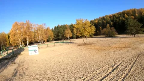 Flying on a quarry white sand forest Stock Footage 167197978