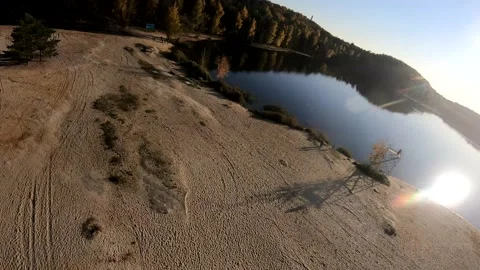 Flying on a quarry white sand forest Stock Footage 167198042