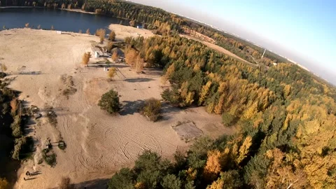 Flying on a quarry white sand forest Stock Footage 167198675