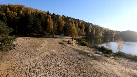 Flying on a quarry white sand forest Stock Footage 167198857