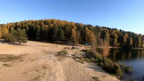 Flying on a quarry white sand forest Stock Footage 167199157
