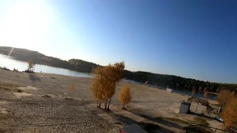 Flying on a quarry white sand forest Stock Footage 167199249