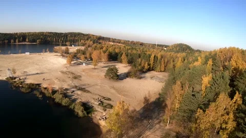 Flying on a quarry white sand forest Stock Footage 167199448