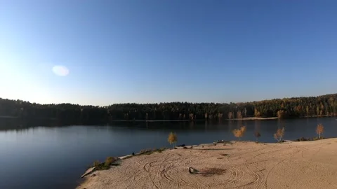 Flying on a quarry white sand forest Stock Footage 167199526
