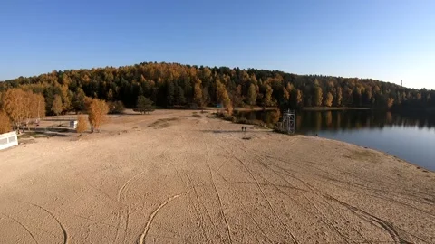 Flying on a quarry white sand forest Stock Footage 167199591