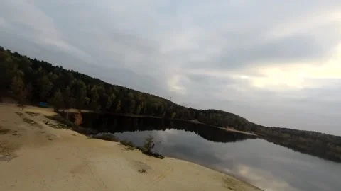 Flying on a quarry white sand forest Stock Footage 167199784