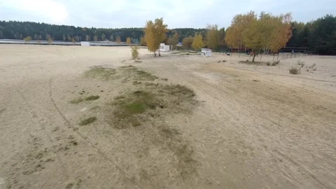 Flying on a quarry white sand forest Stock Footage 167199982