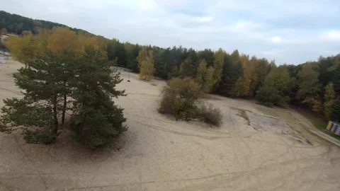 Flying on a quarry white sand forest Stock Footage 167200188