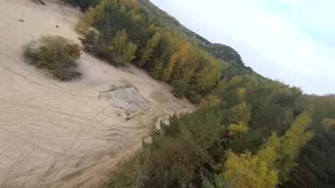 Flying on a quarry white sand forest Stock Footage 167200490