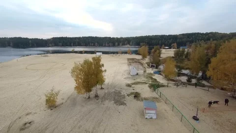 Flying on a quarry white sand forest Stock Footage 167200505