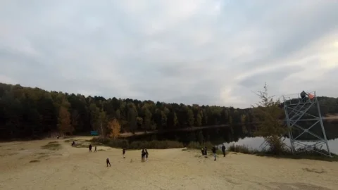 Flying on a quarry white sand forest Stock Footage 167200874