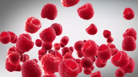 Flying of Raspberry in Dark Grey Background Stock Footage 129403157