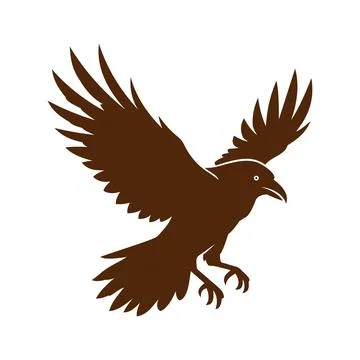 Flying Raven Silhouette Logo Vector Template Stock Illustration