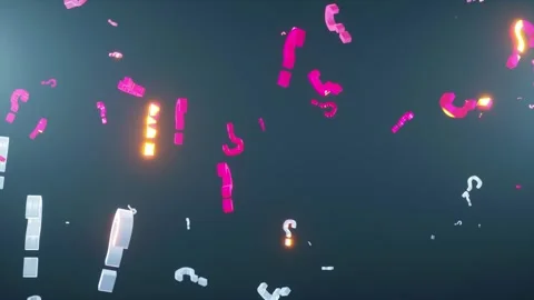 Flying red and blue question marks. The question why on various interesting  Stock Footage 256800828