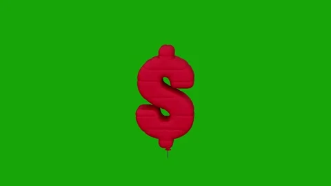 Flying red balloon dollar sign. Isolated on green background Stock Footage 250975683