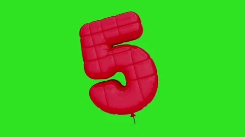 Flying red balloon number five. Isolated on green background Stock Footage 250975720