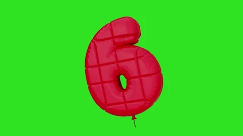 Flying red balloon number six. Isolated on green background Stock Footage 250975729