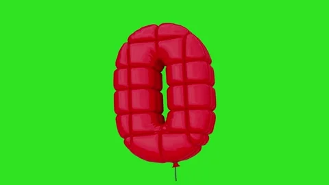 Flying red balloon number zero. Isolated on green background Stock Footage 250975700