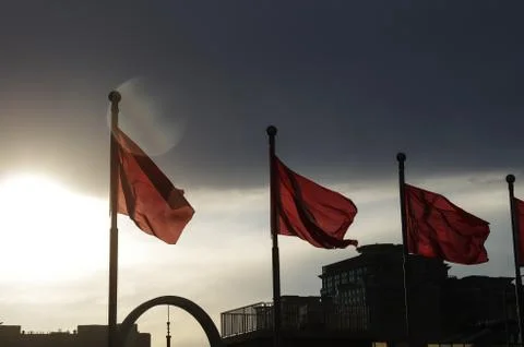 The Flying Red Flags Stock Photos