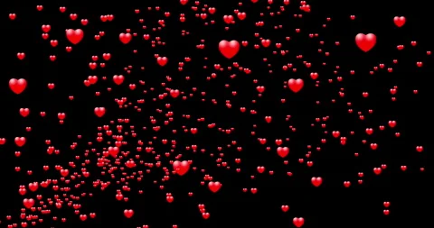 Flying red hearts on a black background Stock Footage 263469320