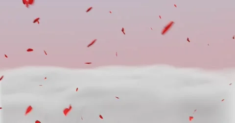 Flying red hearts in clouds of pink sky Vidéo 169347066