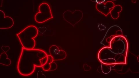 Flying red neon heart shape, glowing borders, vibrant Valentine's Day decoration Stock Footage 297987186
