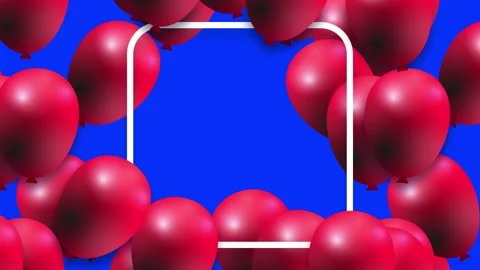 Flying red or pink ballons around a frame Stock Footage 166442161