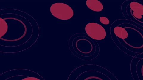 Flying red rings and dots geometric pattern on blue gradient Video stock 237578708