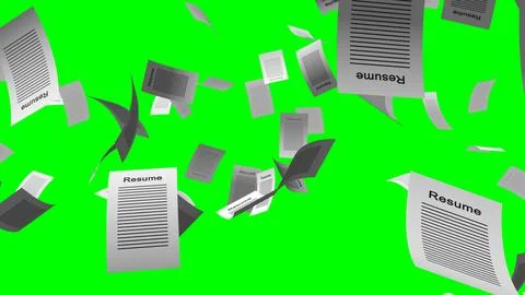 Flying Resumes and CV Documents on Green Screen Illustrazione stock