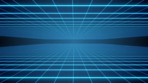 Flying in a retro 80s style tunnel with blue neon nets and lines. Stock Footage