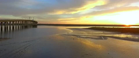 Flying river at sunset Stock Footage 143649991