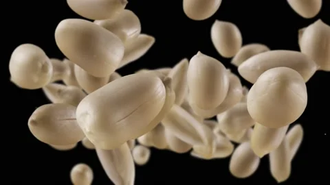 Flying of Roasted Peanuts in Black Background Stock Footage 147543662